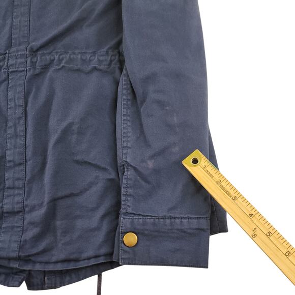 Navy Blue Cargo Jacket Womens Medium Gold Red Hooded Full Zip Utility Chore - Picture 16 of 16